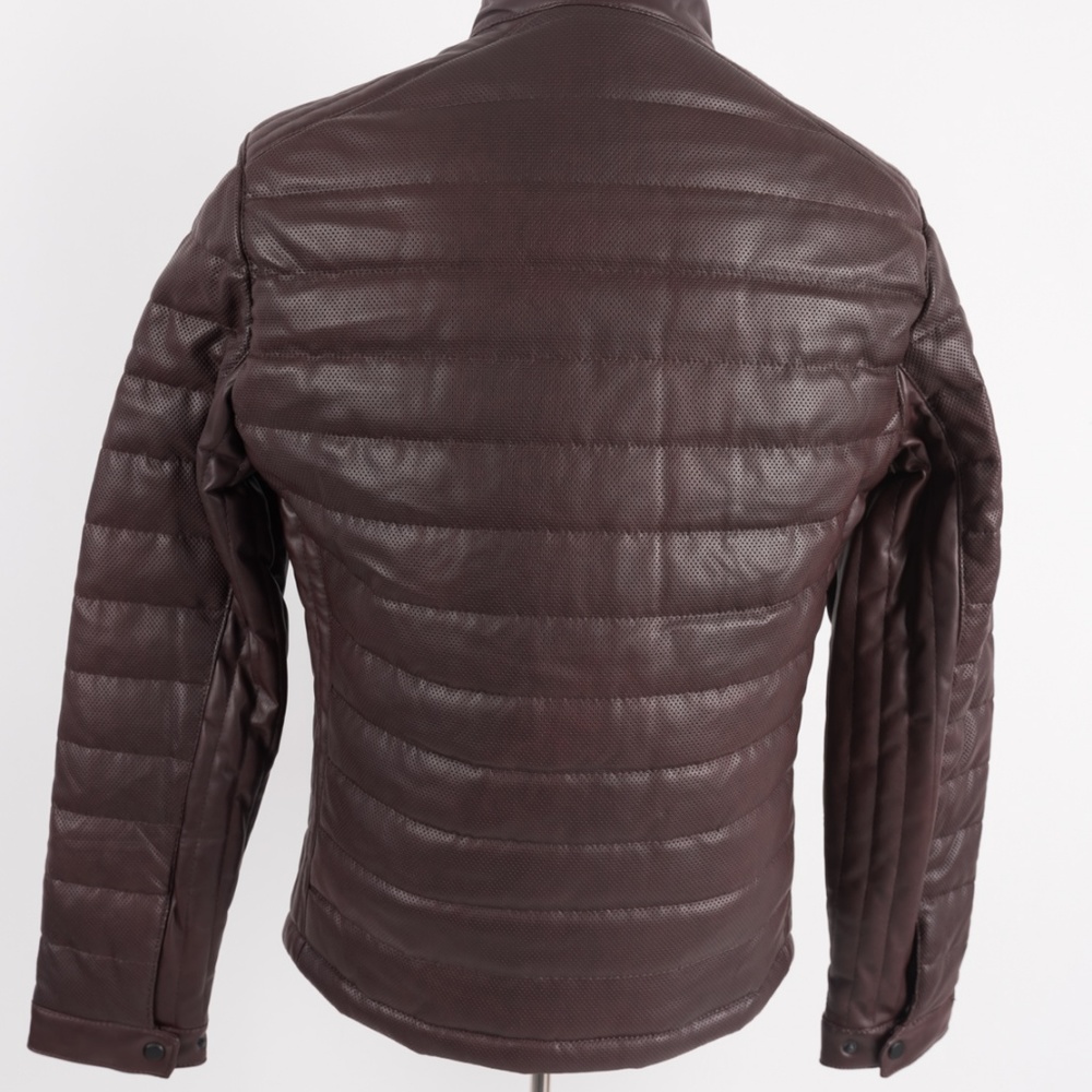 Zara Man Jacket Coat Faux Leather Puffer Brown NWT - Picture 4 of 7